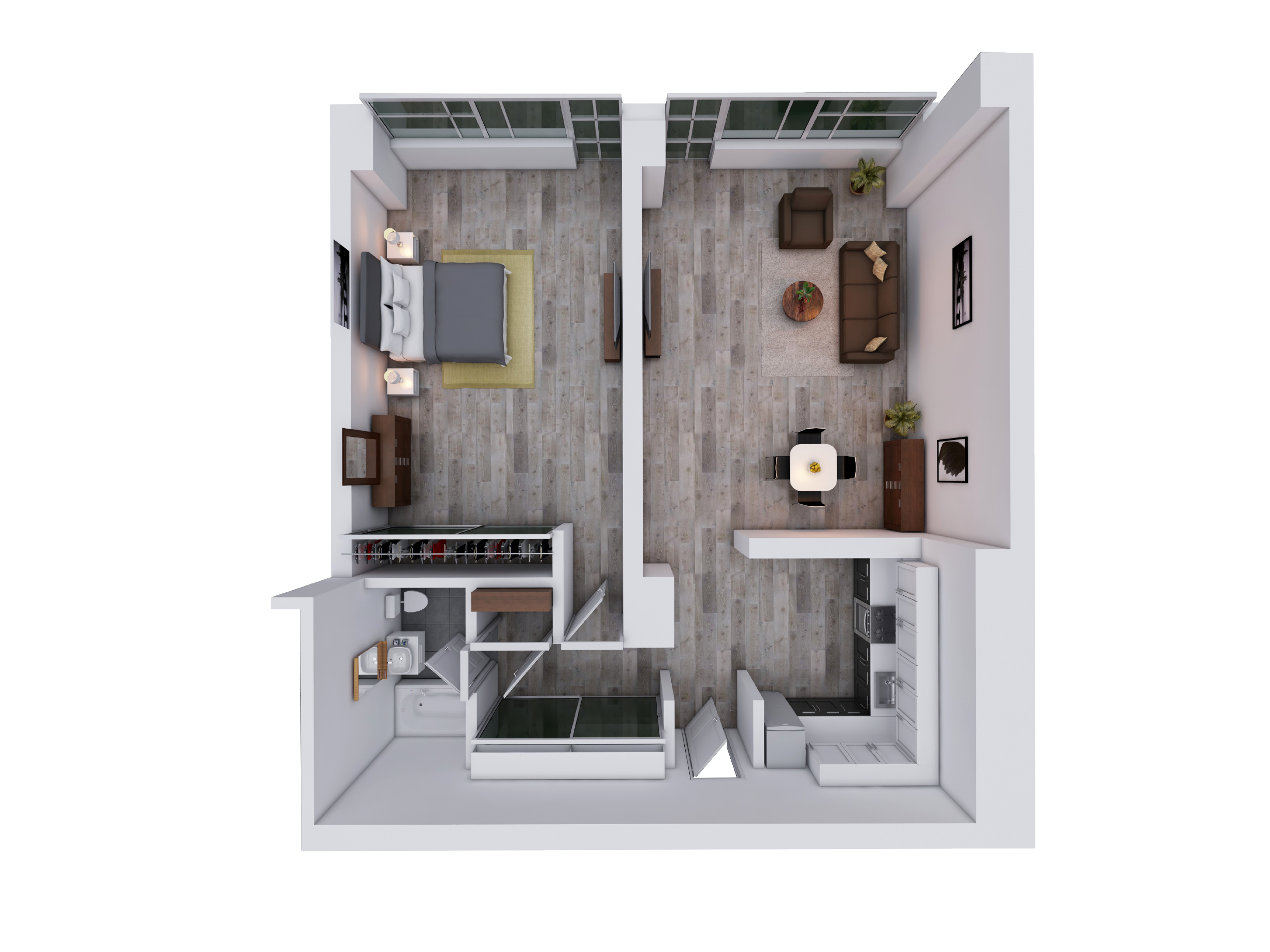 Floor plan for 1 bed, 1 bath, 620 sqft